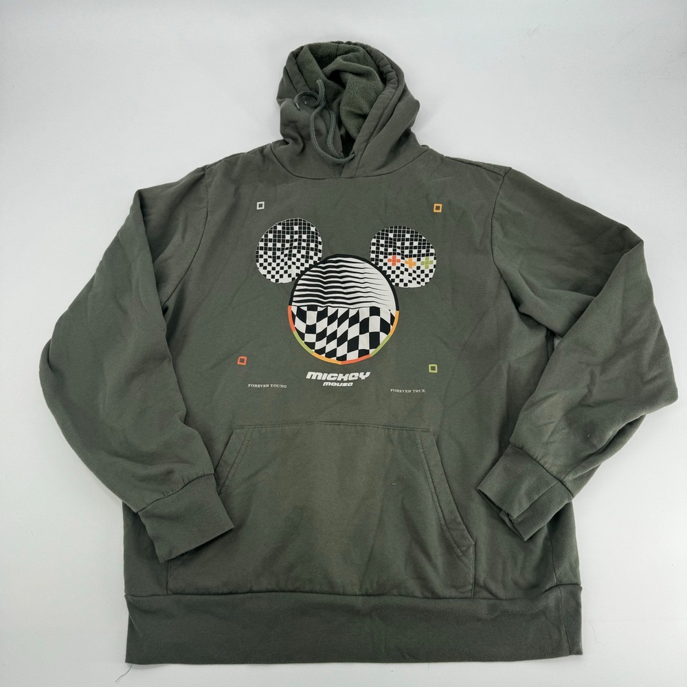 Disney‎ Mickey Mouse Hoodie Mens L Green Forever Young Forever True Graphic